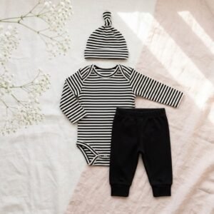 Black & White Striped Baby Outfit Set