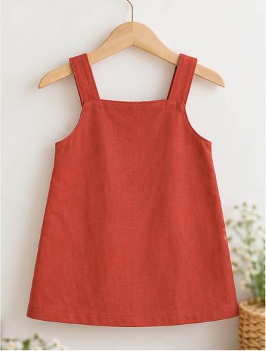 Girls' Rust Floral and Bird Pinafore Dress – Toddler wearing it